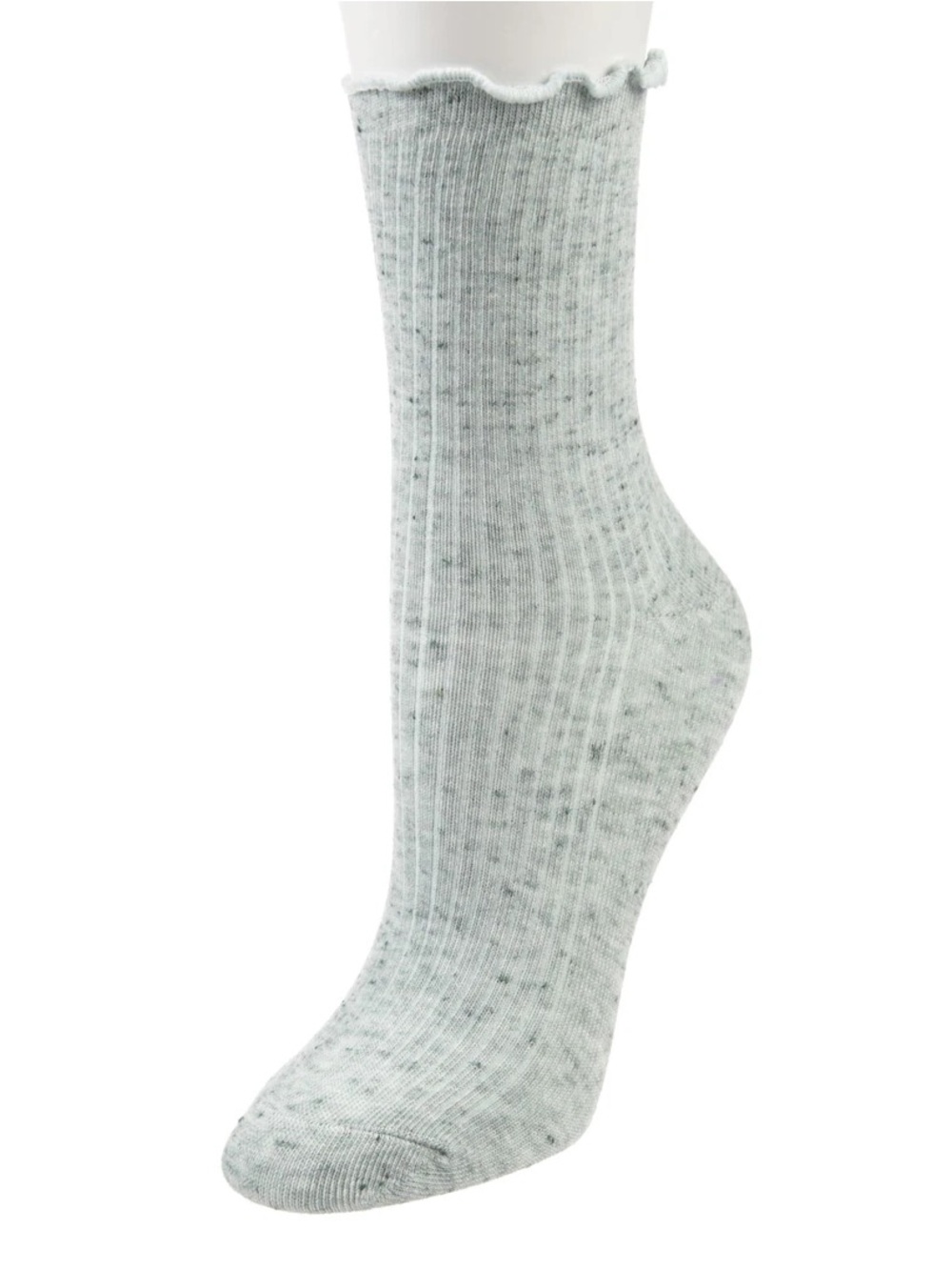 MeMoi Vintage Ribbed Multi-Flecked Lettuce Edge Crew Socks in Glacier Blue